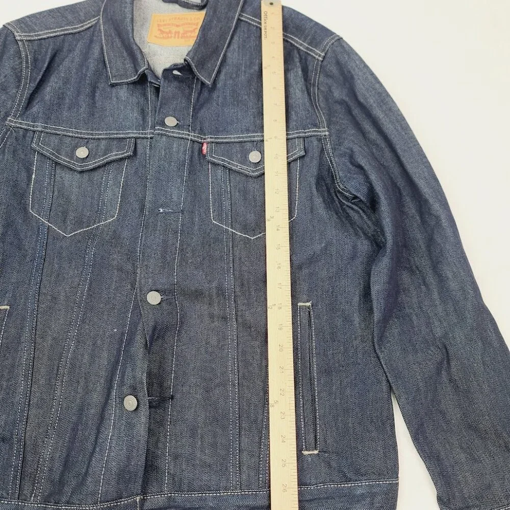Levi's Men's Solid Dark Blue Spread‎ Collar Denim Relaxed Trucker Jacket Size XL - Picture 10 of 12